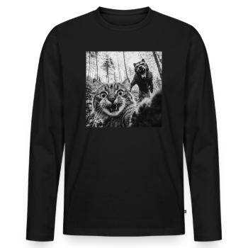 Humor Werewolf Selfie Cat - Men's Premium Organic Long Sleeve Shirt - black - Front - Nico (187cm)
