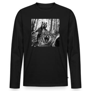 Humor Werewolf Selfie Cat - Men's Premium Organic Long Sleeve Shirt - black - Front - Nico (187cm)