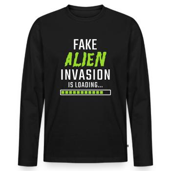 L’invasion de l’alien fake est Loading - T-shirt manches longues Premium bio Homme - noir - Devant - Nico (187cm)