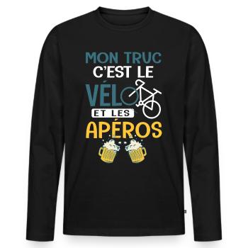 Vélo Mon truc c est le velo et Aperos Humour velo - T-shirt manches longues Premium bio Homme - noir - Devant - Nico (187cm)