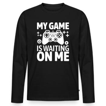 My Game is Waiting on Me Manette de jeu amusante - T-shirt manches longues Premium bio Homme - noir - Devant - Nico (187cm)