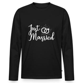 Just Married, a newly married wedding - Men's Premium Organic Long Sleeve Shirt - black - Front - Nico (187cm)