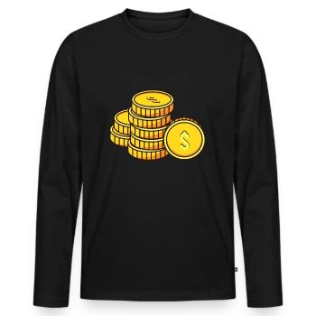 Coins cadeau, argent richesse pièces d'or dollar - T-shirt manches longues Premium bio Homme - noir - Devant - Nico (187cm)