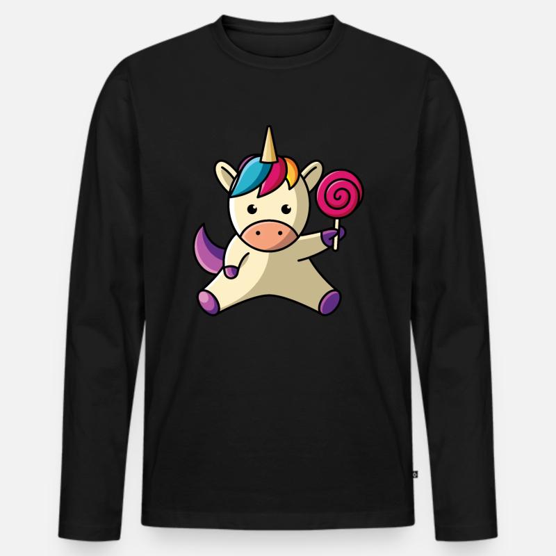 Einhorn mit Lolli - Männer Premium Bio Langarmshirt - Schwarz