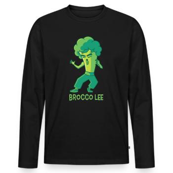Brocco Lee, brokkoli kampfsport vegan gemüse - Männer Premium Bio Langarmshirt - Schwarz - Vorne - Nico (187cm)