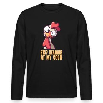 Stop Staring At My Cock - Men's Premium Organic Long Sleeve Shirt - black - Front - Nico (187cm)