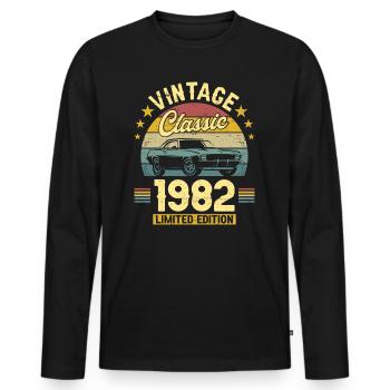 Vintage 1982 Original Anniversary 40 Years - Men's Premium Organic Long Sleeve Shirt - black - Front - Nico (187cm)
