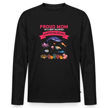 Fière Maman Ichtyologiste Biologiste Marine Océan Mer - T-shirt manches longues Premium bio Homme - noir - Devant - Nico (187cm)