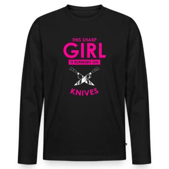 Une femme tranchante aime le couteau collecteur de couteaux ventilateur - T-shirt manches longues Premium bio Homme - noir - Devant - Nico (187cm)