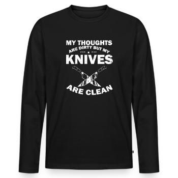 Dirty Thoughts Clean Knife Collecteur de couteaux - T-shirt manches longues Premium bio Homme - noir - Devant - Nico (187cm)