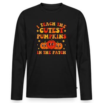 I Teach The Cutest Pumpkins In The Patch Groovy - Men's Premium Organic Long Sleeve Shirt - black - Front - Nico (187cm)