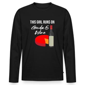 Gouda design pour fromagerie laitière et fromage Gouda - T-shirt manches longues Premium bio Homme - noir - Devant - Nico (187cm)