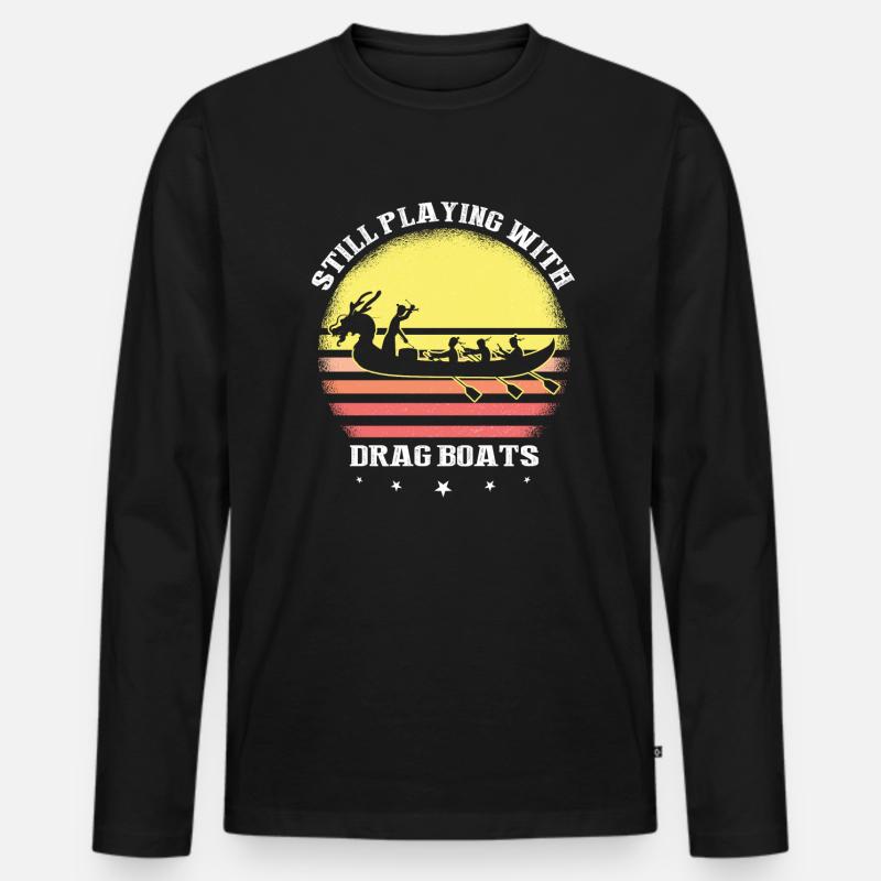 Drachenboot und Drachenboot Crew - Männer Premium Bio Langarmshirt - Schwarz