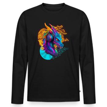 Notes de DJ Dragon avec Headphone Fire Vinylrecord - T-shirt manches longues Premium bio Homme - noir - Devant - Nico (187cm)