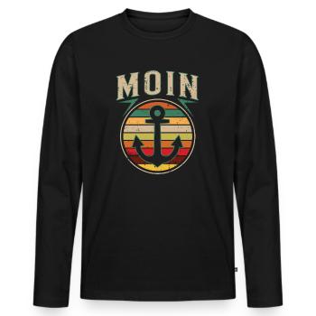 Moin Anker Vintage Nordsee Ostsee Spruch T-Shirt - Männer Premium Bio Langarmshirt - Schwarz - Vorne - Nico (187cm)