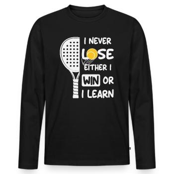 Padel Je ne perds jamais, ni Je gagne ni j’apprends - T-shirt manches longues Premium bio Homme - noir - Devant - Nico (187cm)