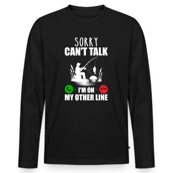 Tut mir leid, ich kann nicht sprechen, ich bin in meiner anderen Leitung - Männer Premium Bio Langarmshirt - Schwarz - Vorne - Nico (187cm)