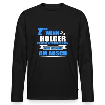 HOLGER -Geschenk - Männer Premium Bio Langarmshirt - Schwarz - Vorne - Nico (187cm)