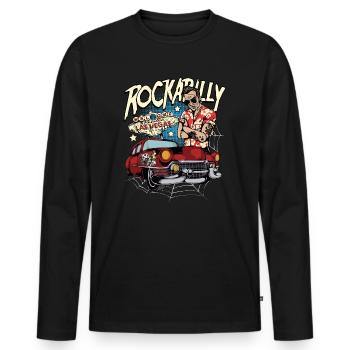 Rockabilly Las Vegas Rocker Vintage Voiture Classique - T-shirt manches longues Premium bio Homme - noir - Devant - Nico (187cm)
