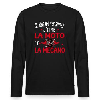 Moto, mécano. Cadeau homme mécanique motard - T-shirt manches longues Premium bio Homme - noir - Devant - Nico (187cm)