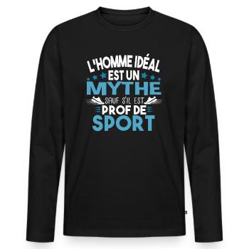 Prof de sport professeur métier cadeau humour - T-shirt manches longues Premium bio Homme - noir - Devant - Nico (187cm)