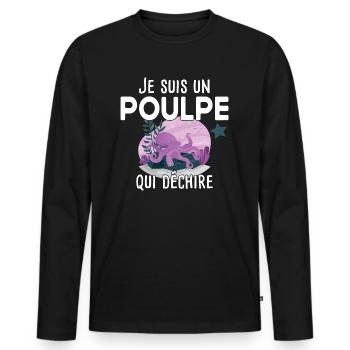 Poulpe mer crustacé touriste cadeau humour - T-shirt manches longues Premium bio Homme - noir - Devant - Nico (187cm)