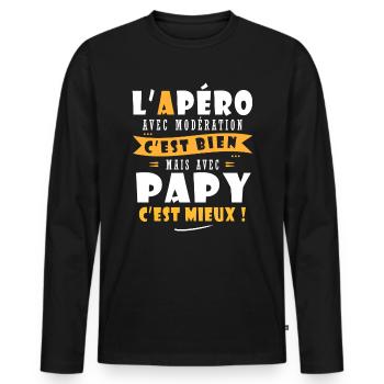 Papy Cadeau Humour papy cadeau papi papy - T-shirt manches longues Premium bio Homme - noir - Devant - Nico (187cm)