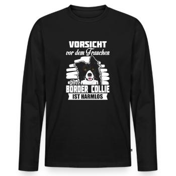 Vorsicht vor dem Frauchen, der Border Collie ist.. - Männer Premium Bio Langarmshirt - Schwarz - Vorne - Nico (187cm)