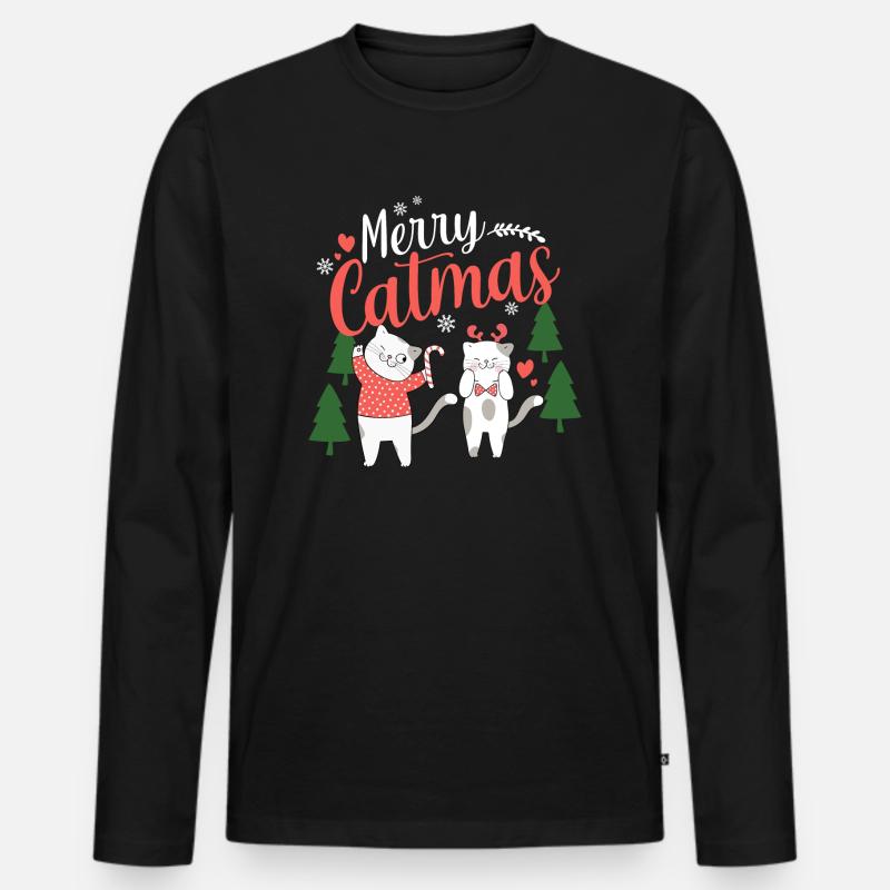 Merry Catmas Katze Weihnachten Geschenk - Männer Premium Bio Langarmshirt - Schwarz