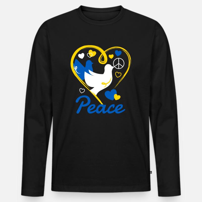 Ukrainische Friedenstaube mit Peacezeichen - Männer Premium Bio Langarmshirt - Schwarz