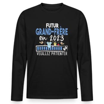 Futur Grand Frère 2023 Cadeau Naissance Bébé - T-shirt manches longues Premium bio Homme - noir - Devant - Nico (187cm)