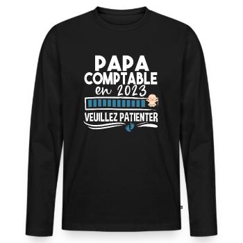 Papa 2023 Comptable Comptabilité Calcul Métier - T-shirt manches longues Premium bio Homme - noir - Devant - Nico (187cm)
