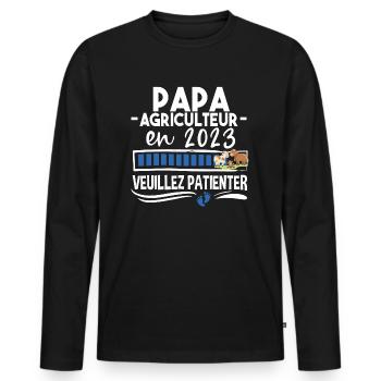 2023 Papa Agriculteur Agriculture Bébé Naissance - T-shirt manches longues Premium bio Homme - noir - Devant - Nico (187cm)