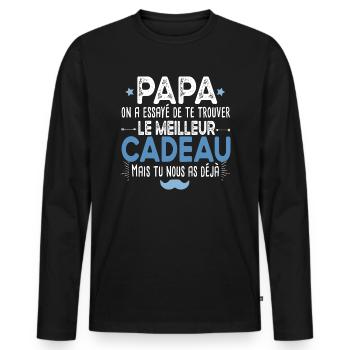 Papa Père Papou Papounet Cadeau T-shirt Mug - T-shirt manches longues Premium bio Homme - noir - Devant - Nico (187cm)