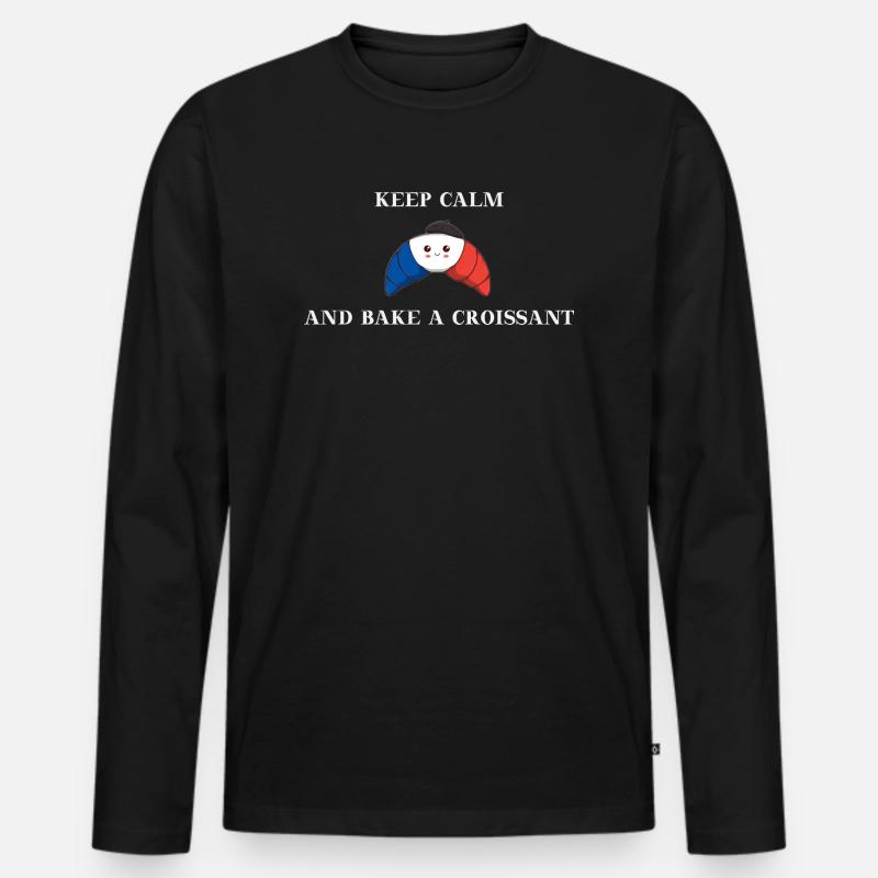 Keep calm and bake a croissant Geschenkidee - Männer Premium Bio Langarmshirt - Schwarz