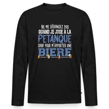 Pétanque Bière Boule Marseille Sud France Cadeau - T-shirt manches longues Premium bio Homme - noir - Devant - Nico (187cm)