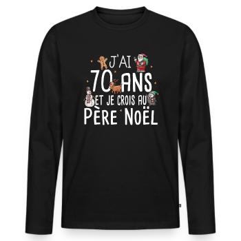 70 Ans Anniversaire Cadeau Père Noël Humour - T-shirt manches longues Premium bio Homme - noir - Devant - Nico (187cm)