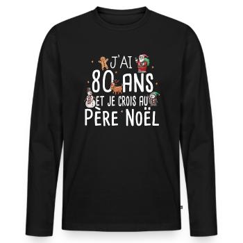 80 Ans Anniversaire Cadeau Père Noël Humour - T-shirt manches longues Premium bio Homme - noir - Devant - Nico (187cm)