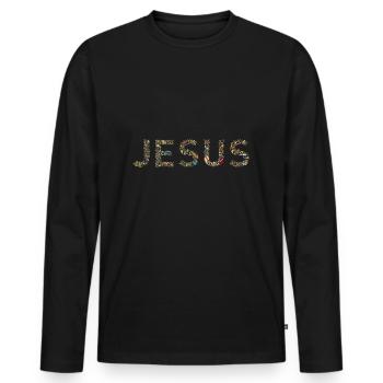 Jesus Colorful Water Drop Scripture - Men's Premium Organic Long Sleeve Shirt - black - Front - Nico (187cm)