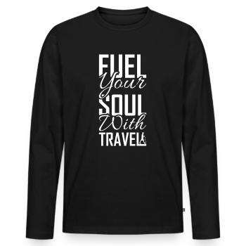 Travel - Männer Premium Bio Langarmshirt - Schwarz - Vorne - Nico (187cm)