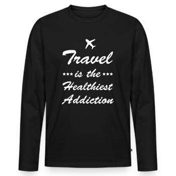 Travel - Männer Premium Bio Langarmshirt - Schwarz - Vorne - Nico (187cm)