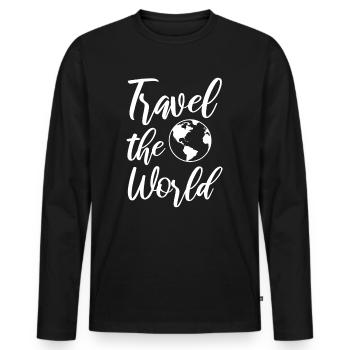 Travel - Männer Premium Bio Langarmshirt - Schwarz - Vorne - Nico (187cm)