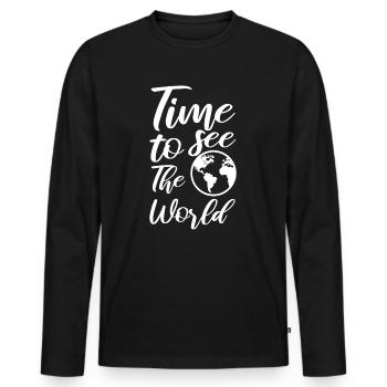 Travel - Männer Premium Bio Langarmshirt - Schwarz - Vorne - Nico (187cm)