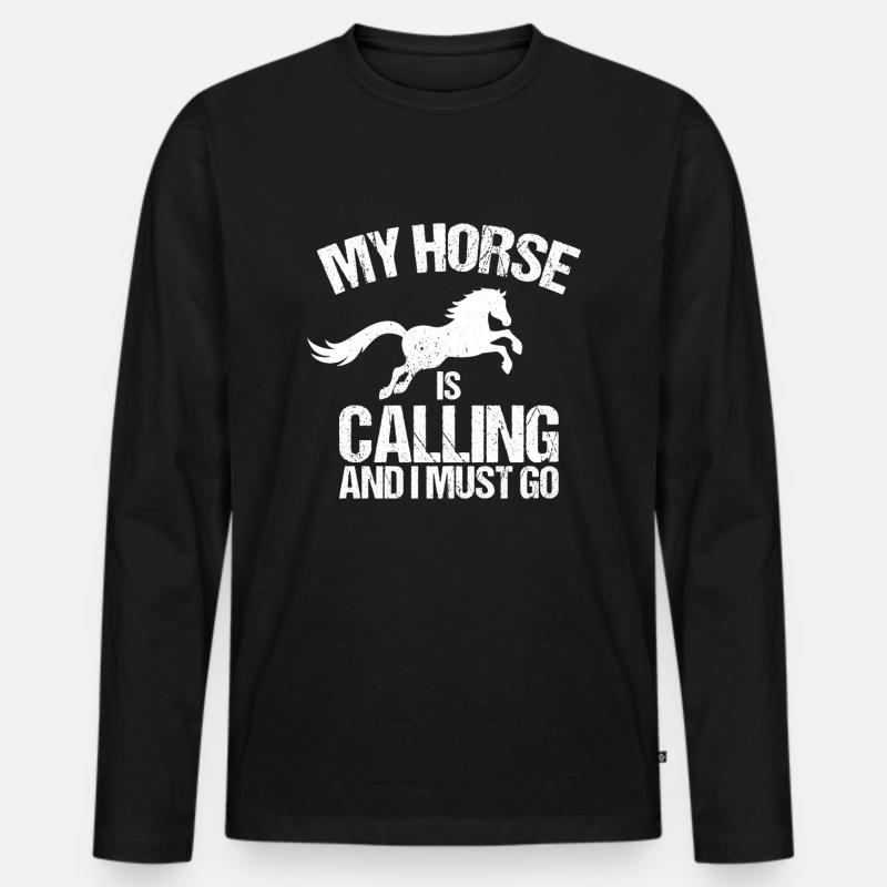Pferde Reiten - Männer Premium Bio Langarmshirt - Schwarz