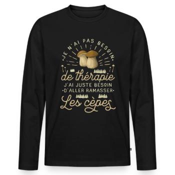 Cèpe Champignon Cueillette Cèpes Champignons - T-shirt manches longues Premium bio Homme - noir - Devant - Nico (187cm)