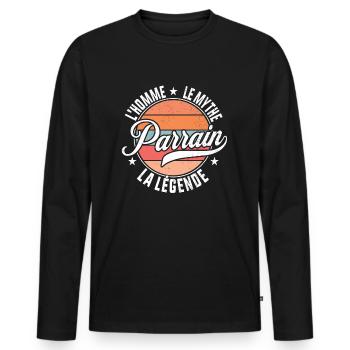 Parrain l homme mythe légende t shirt parrain - T-shirt manches longues Premium bio Homme - noir - Devant - Nico (187cm)