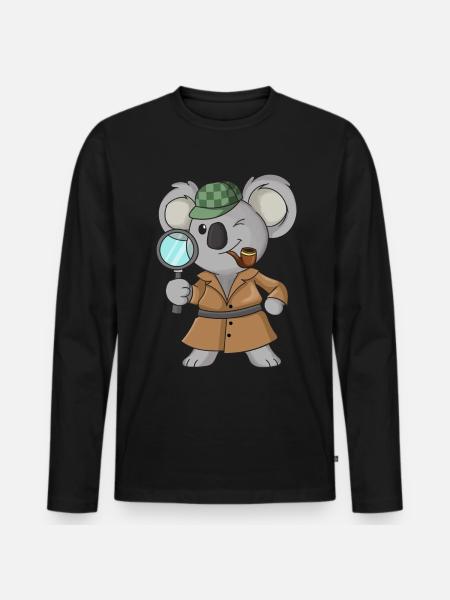 Koala-Detektiv - Männer Premium Bio Langarmshirt - Schwarz