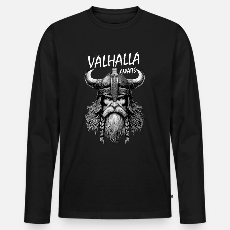 Valhalla Awaits Krieger - Männer Premium Bio Langarmshirt - Schwarz