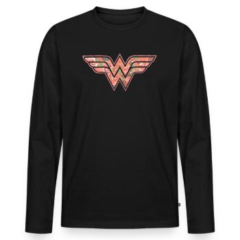 DC Comics Wonder Woman Classic Logo Roses - Men's Premium Organic Long Sleeve Shirt - black - Front - Nico (187cm)