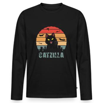 Chat Film Catzilla Chat Noir - T-shirt manches longues Premium bio Homme - noir - Devant - Nico (187cm)